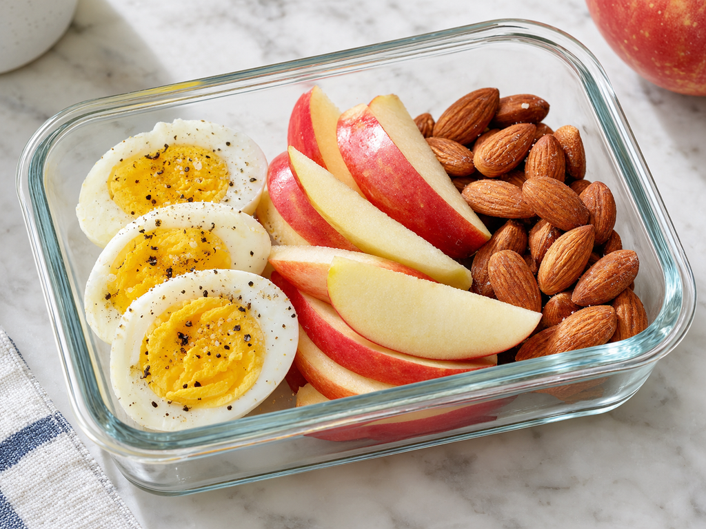 Œufs durs, pomme et amandes