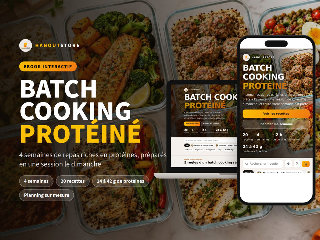 Ebook interactif Batch Cooking Protéiné Hanoutstore sur téléphone et ordinateur