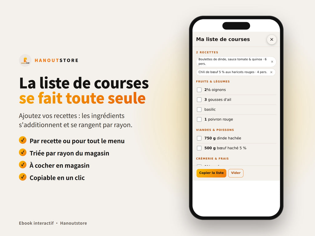 Batch Cooking Protéiné : liste de courses automatique triée par rayon