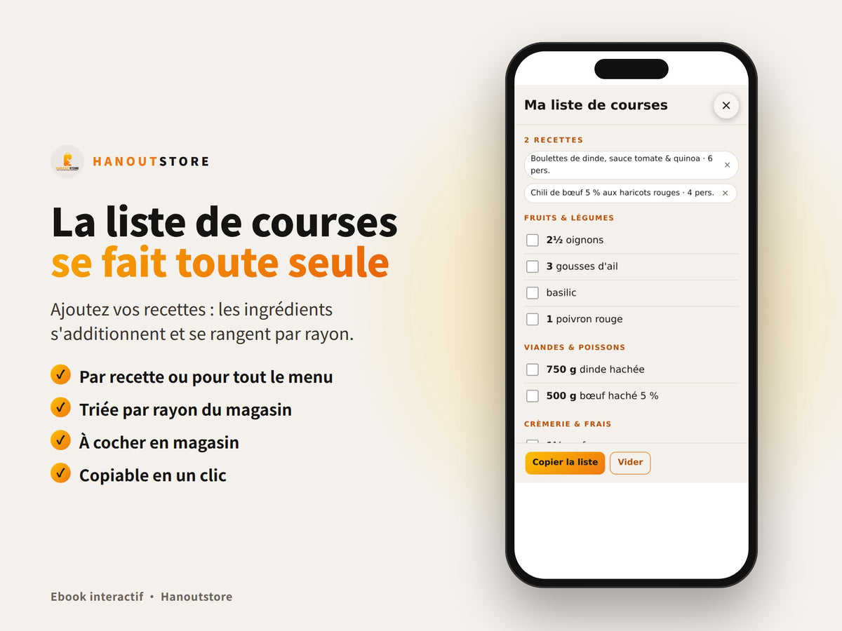 Batch Cooking Protéiné : liste de courses automatique triée par rayon