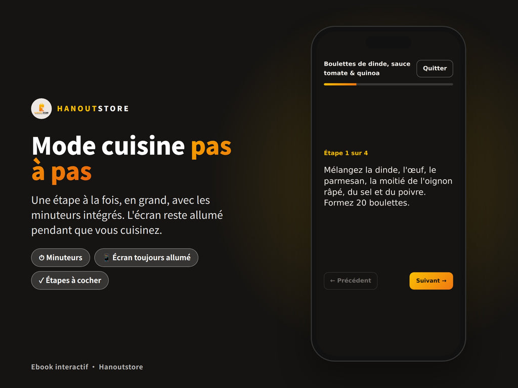 Batch Cooking Protéiné : mode cuisine étape par étape avec minuteurs