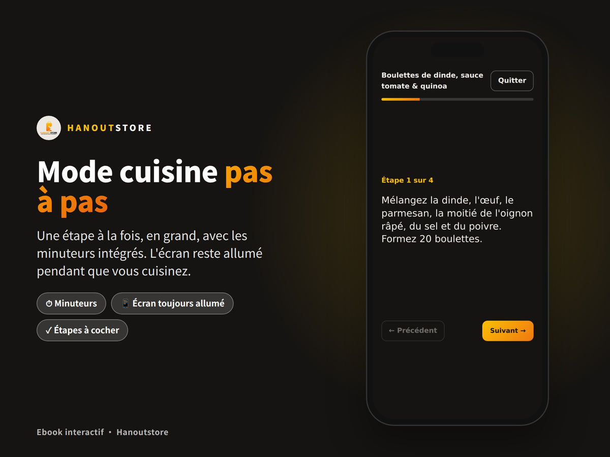 Batch Cooking Protéiné : mode cuisine étape par étape avec minuteurs
