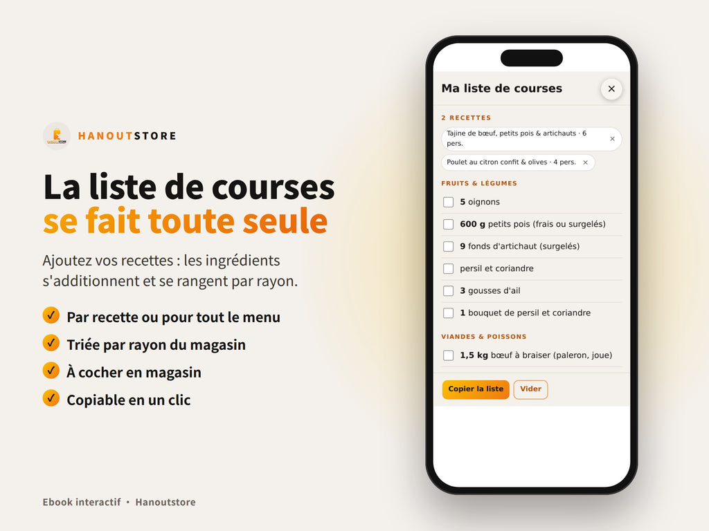 Le Tajine de A à Z : liste de courses automatique triée par rayon