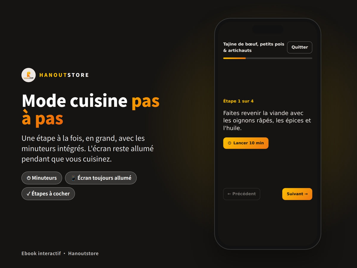 Le Tajine de A à Z : mode cuisine étape par étape avec minuteurs